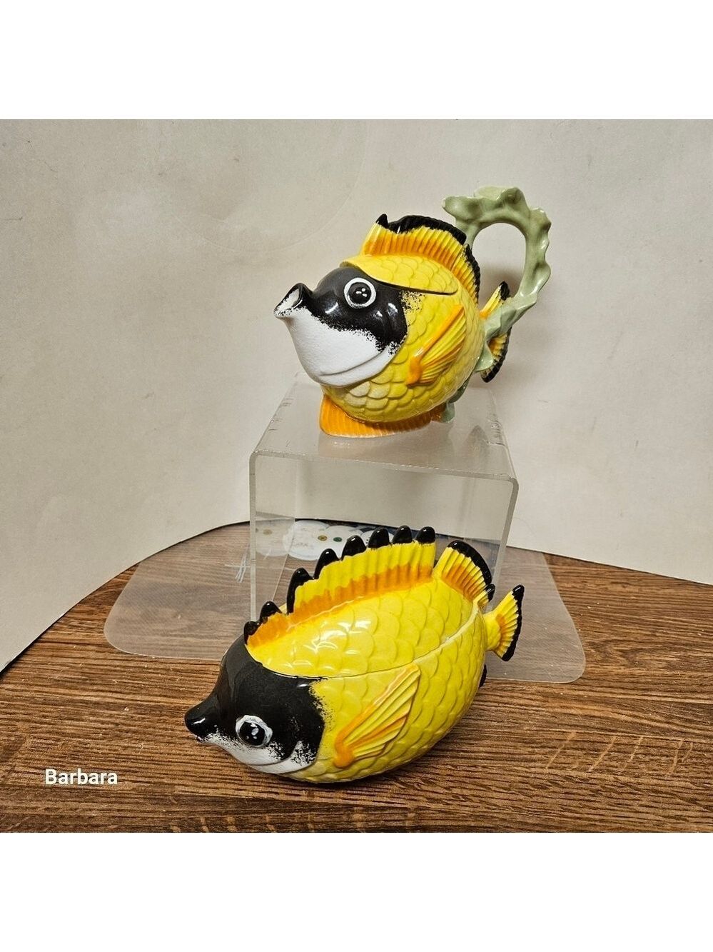 Vintage Yellow Longfish Butterfly Fish Creamer and Sugar